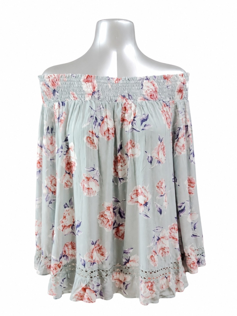 Doe & Rae Floral Sage Green Off Shoulder Boho Blouse Large NWT - Picture 3 of 7